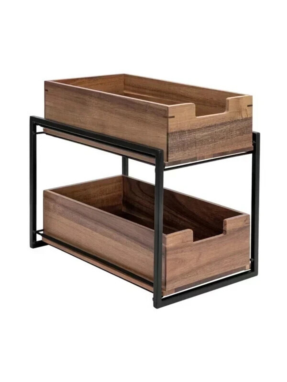 Seville Classics Acacia Wood 2-Tier Sliding Storage Baskets 9"x14"x12.5" New